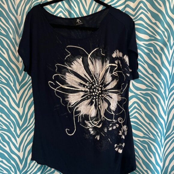 JK LA California loose fit navy floral blouse SZ large - Picture 1 of 2